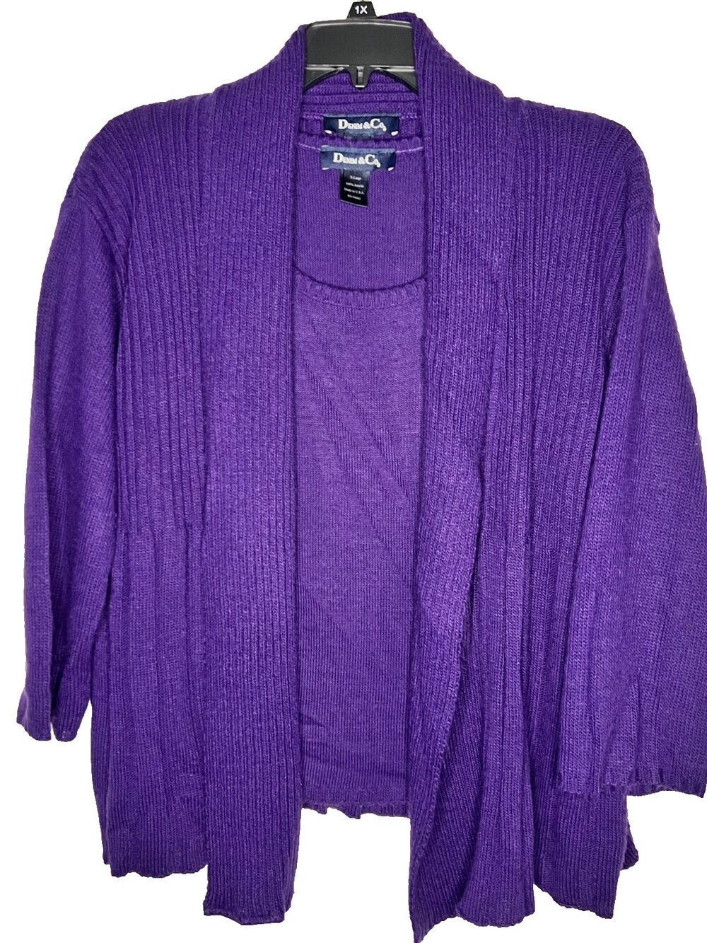Denim & Co. Two piece purple sweater tank & cardigan combo soft material Size XL